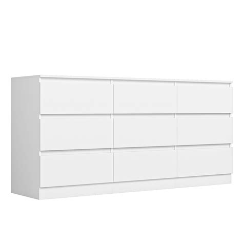Vibe & Dine White Dresser 9 Drawer, Modern Long Dresser for Bedroom ...