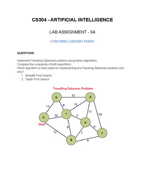 CS304 - AI Lab Assignment 4: TSP Implementation Using BFS & DFS - Studocu