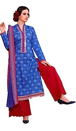 Buy Adaa Women's Satin Unstitched Dress Material (SR-AT-P8_Blue_Free ...