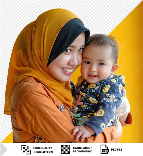 Premium PSD | Pediatrician holding a baby in her arms in front of a yellow wall with the babys ...