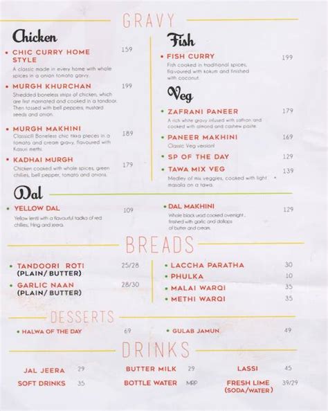 Menu at K&B, Bengaluru