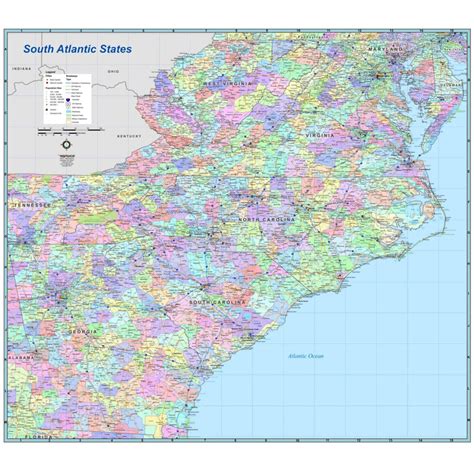 Virginia North Carolina South Carolina Georgia Wall Map The Map Shop ...