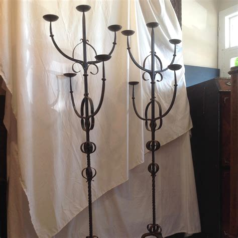 19th Century French Iron Standing Floor Candelabras with Three Arms, a ...