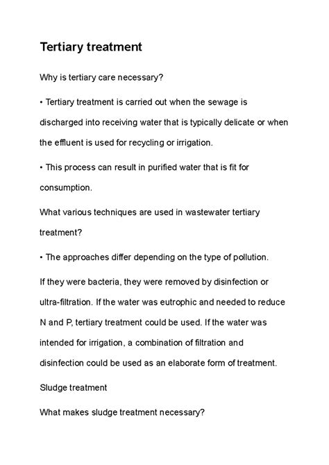 Tertiary Treatment and Sludge Management - Bhavesh Sir Notes - Studocu