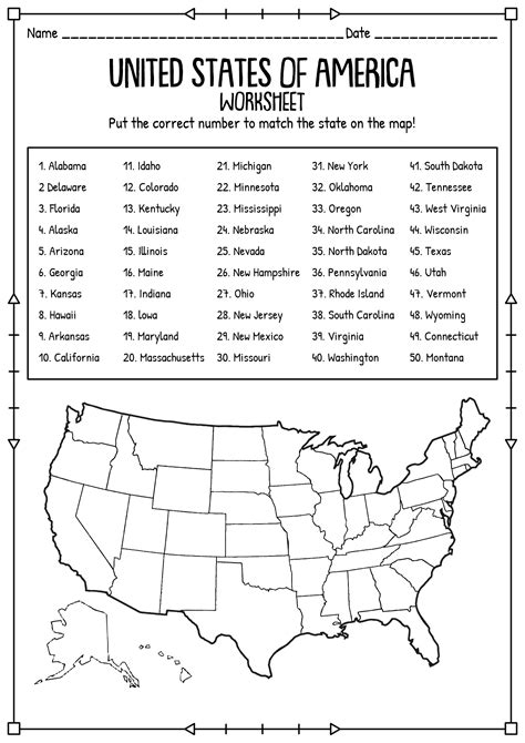 United states map worksheet