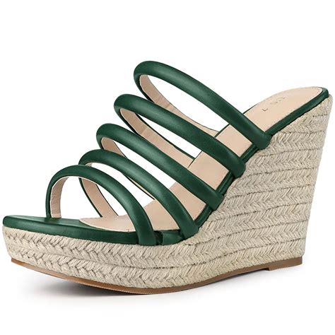 Women's Platform Strappy Slides Wedge Espadrille Wedges Nude Sandals