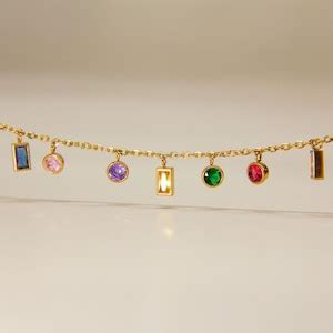 Buy Baguette Rainbow Gemstone Necklace 18K Gold Geometric Charm ...