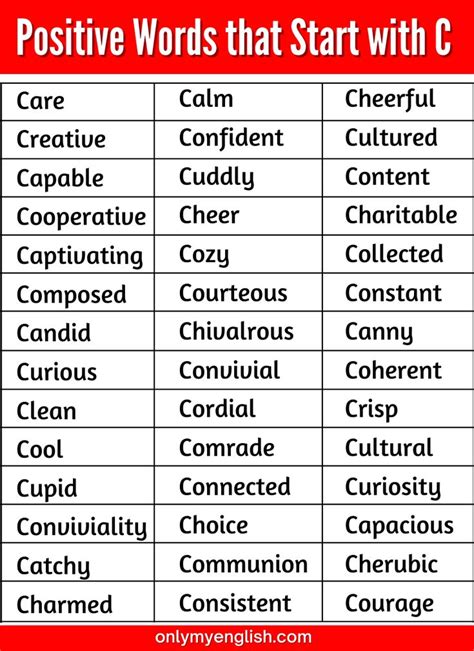 Positive Words that Start with C: Confident, Cheerful, Creative