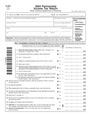 Fillable Online dor state nc 2004 Partnership Income Tax Return D-403 ...