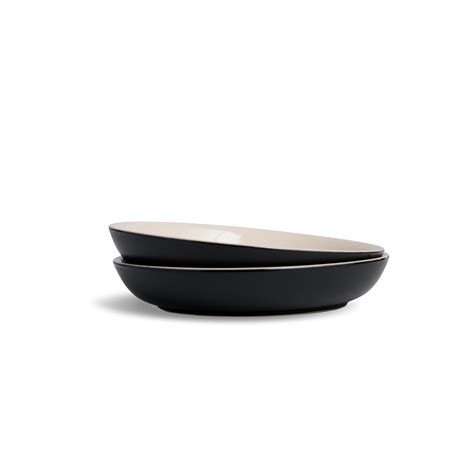 Shay Ceramic Pasta Bowl Set, 22cm, 2 Pieces, Black Ivory | Glossy ...