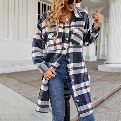 RYDCOT Shackets for Women 2023 Casual Plaid Jackets for Women with ...