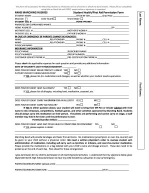 Fillable Online NNHS MARCHING HUSKIESStudent Health/First Aid ...