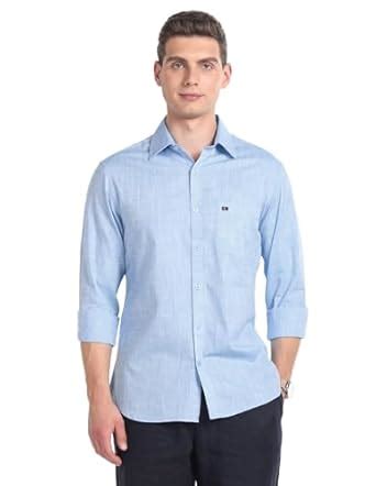 AD by Arvind Blue Patterned Slim Fit Summer Shirt : Amazon.in: Clothing ...