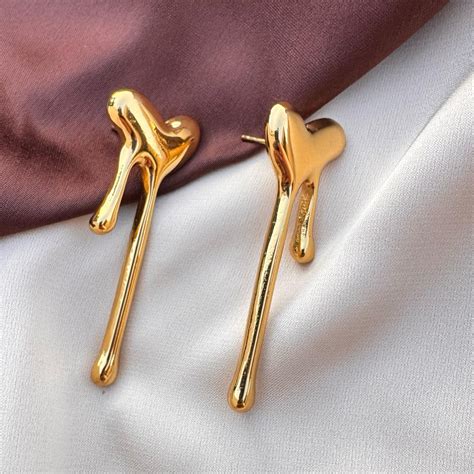 TFC Melting Heart Long Gold Plated Stud Earring