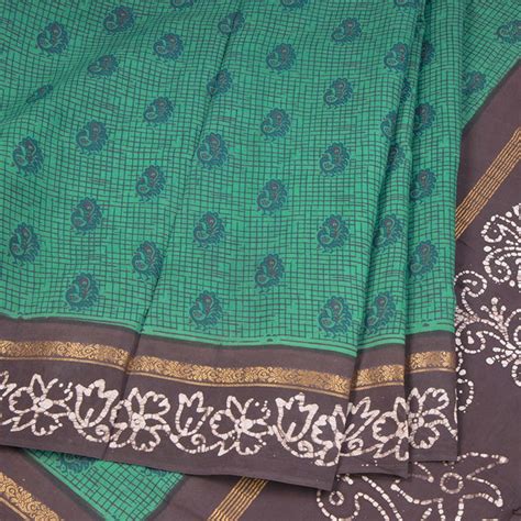 Sungudi Cotton Green Printed Saree Without Blouse 09 – Kumaran Silks