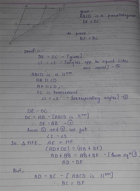 9. ABCD is a parallelogram, AD is produced to E so that DE = DC and EC ...