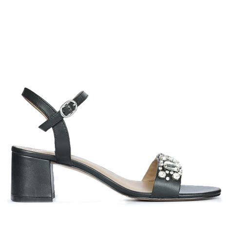 Saint Ella Stones Embellished Black Leather Block Heels – SaintG India