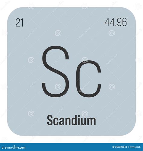 Scandium Element Symbol. Sc Abbreviation. Atomic Number 21. Atomic Mass 44.956. Vector ...