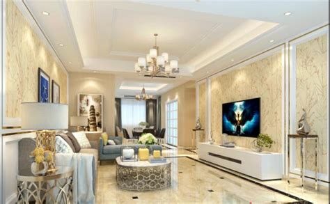现代风格170平方四居室客厅壁纸电视墙设计效果图_别墅设计图