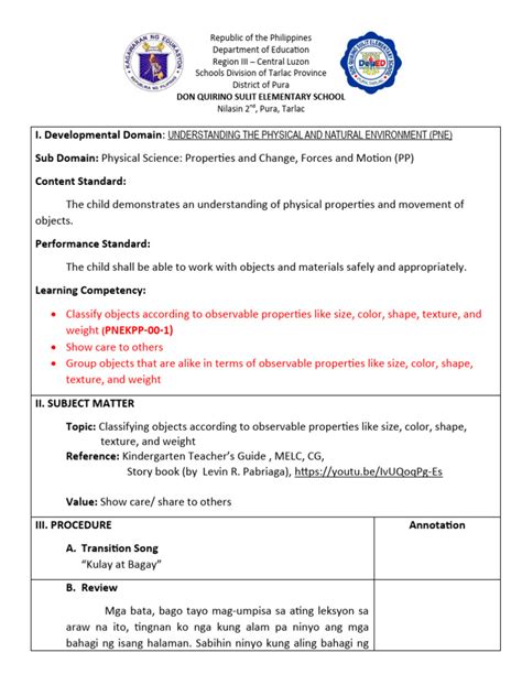 Image result for Lesson Plan for Cot Printable