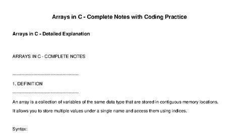 Arrays in C: Complete Notes & Coding Practice Guide - Studocu