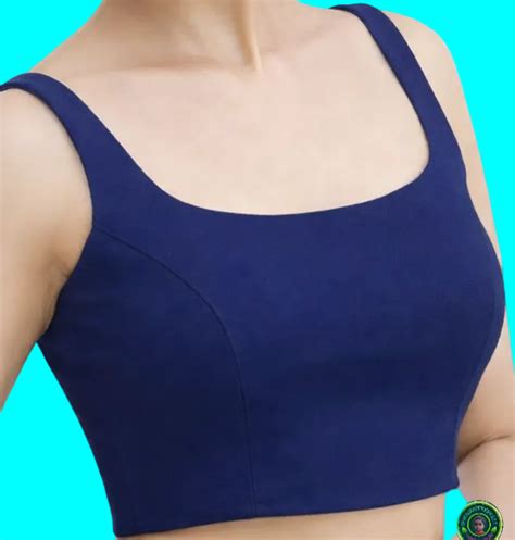 Premium Navy Blue Denim Square Neck Crop Blouse – Sleeveless Indo-West ...