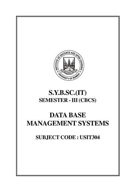 USIT304 Database Management Systems - SUBJECT CODE : USIT DATA BASE ...
