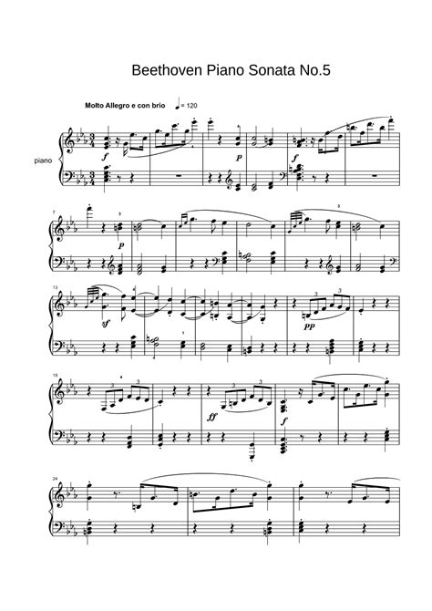 Beethoven Piano Sonata No.5 (arr. Ludwig van Beethoven) by Ludwig Van Beethoven Sheet Music for ...