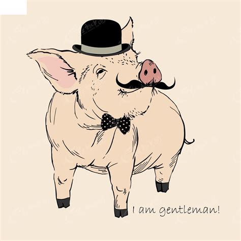 绅士猪手绘线描图形EPS素材免费下载_红动网