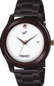 PIRASO D3 052 G Decent Look White Dial And Brown Stainless Steel Chain ...