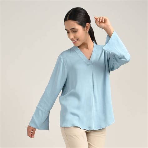 Saltpetre Women’s Light Blue Organic Bell Sleeve Top