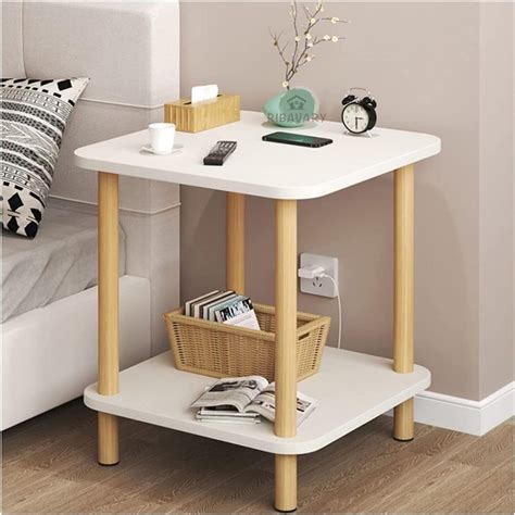 RIBAVARY Wooden 2-Tier Side Table, Tall End Table with Storage Rack ...