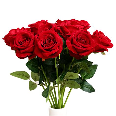 Buy Lorigun Fake Rose Single Rose Flower Silk Simulation Red Rose 5 Pcs ...