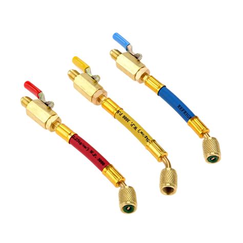 R134A R410A R22 R12 Charging Hoses and Ball Valve Set, 3 Pcs Color ...