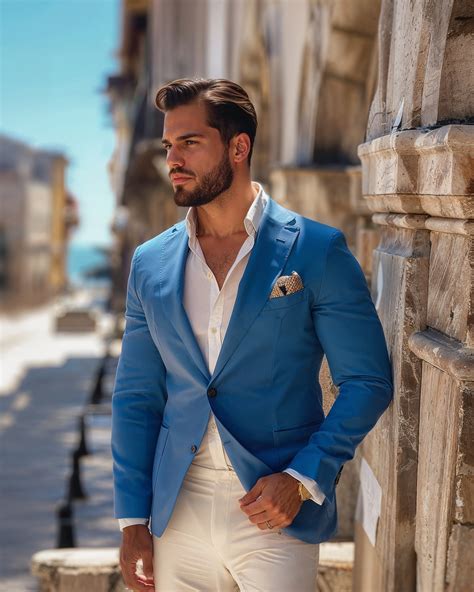 Himmelblauer Blazer mit Beigen Hosen | Hockerty