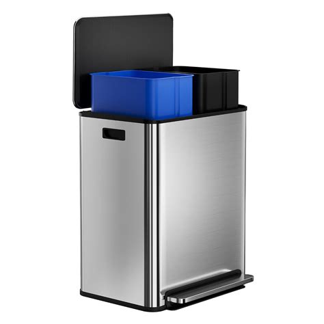 Garvee Stainless Steel Trash Can, 16 Gal Pedal Dual Trash Bin, Silver ...