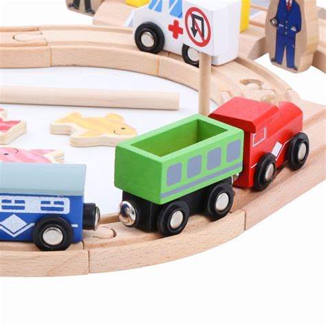 Wooden Train Track Toy Set with Vehicles (69 Pcs) | Car Toy for Kids ...