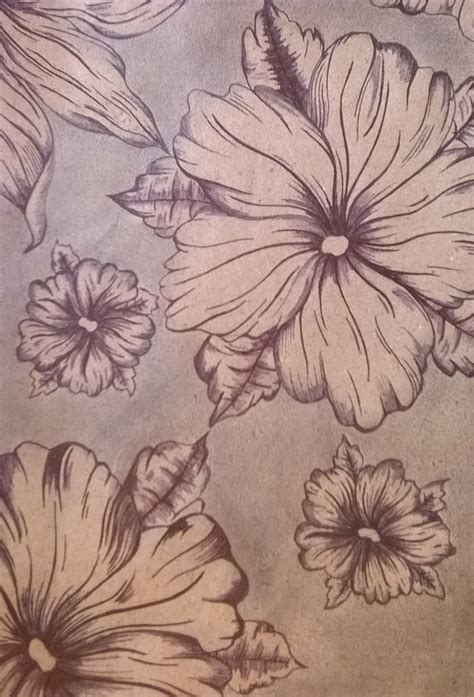 Rachel Gallagher- Quick pattern sketch using biro and pencil on brown ...