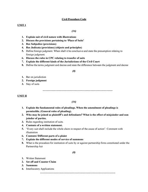 Civil Procedure Code - Questions - Civil Procedure Code UNIT 1 (16 ...