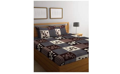 Fashion String 144 TC Microfibre Brown Double Bedsheet with 2 Pillow ...