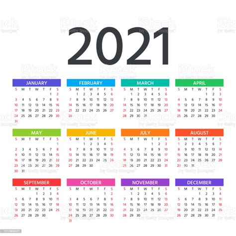 2021 Calendar. Vector illustration. Template year planner. Calendar ...
