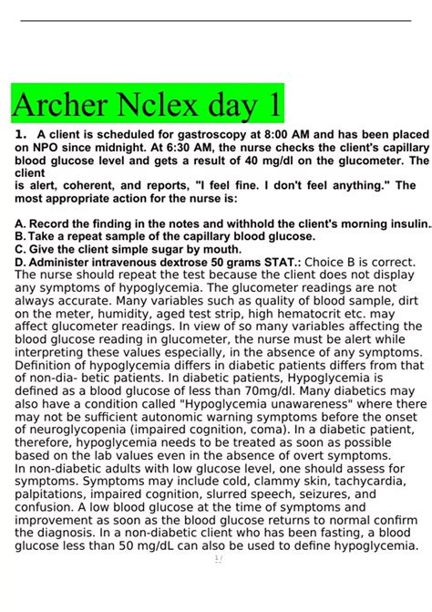 Archer Nclex day 1 questions and answers 2023 with complete solution ...