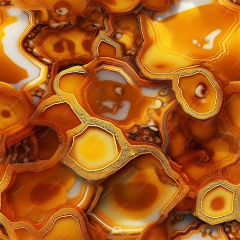 Premium AI Image | A close up of a bunch of orange and white marbles ...