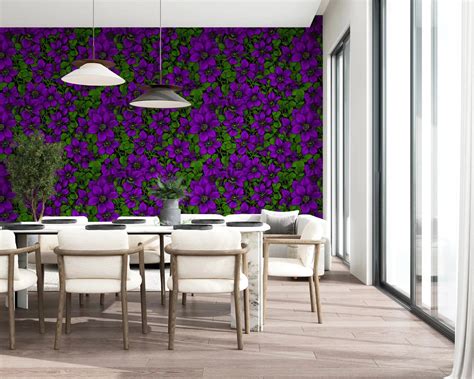 Bold Purple Clematis Vine Wallpaper with Green Leaves
