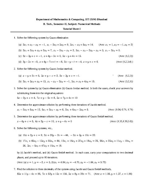 Numerical Methods Tutorial Sheet-1 - Department of Mathematics ...