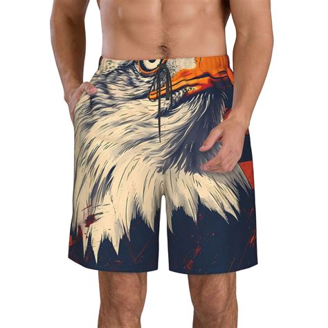 Adobk American Bald Eagle A Print Men's Swim Trunks Hawaiian Bathing ...