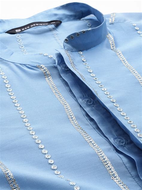 Men's Blue Chanderi Silk Embroidered Kurta, Paired with Pyjama – See ...