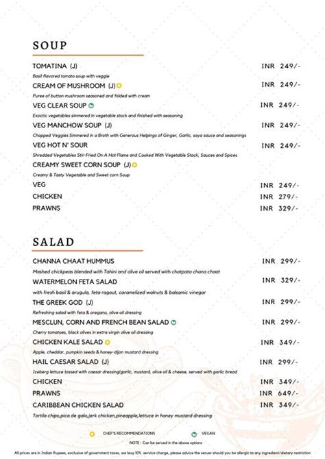 Menu at Hotel Peninsula Grand, Mumbai, Hotel Peninsula Grand