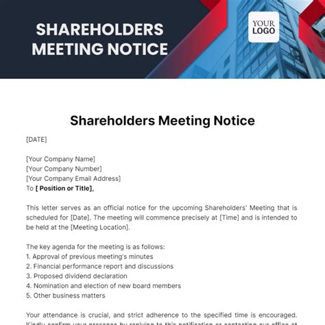 Notice Of Shareholder Meeting Template - prntbl.concejomunicipaldechinu ...