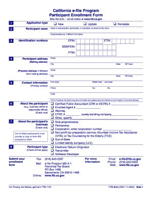 Fillable Online California e-file Program Participant Enrollment Form ...